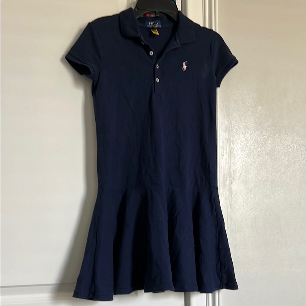 Navy Polo Dress with Pink Logo